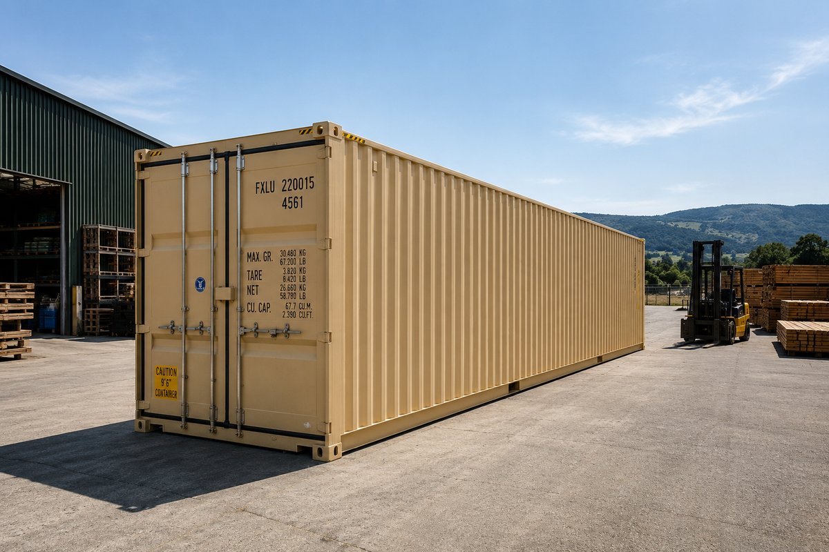 40ft shipping container at a farm storage yard