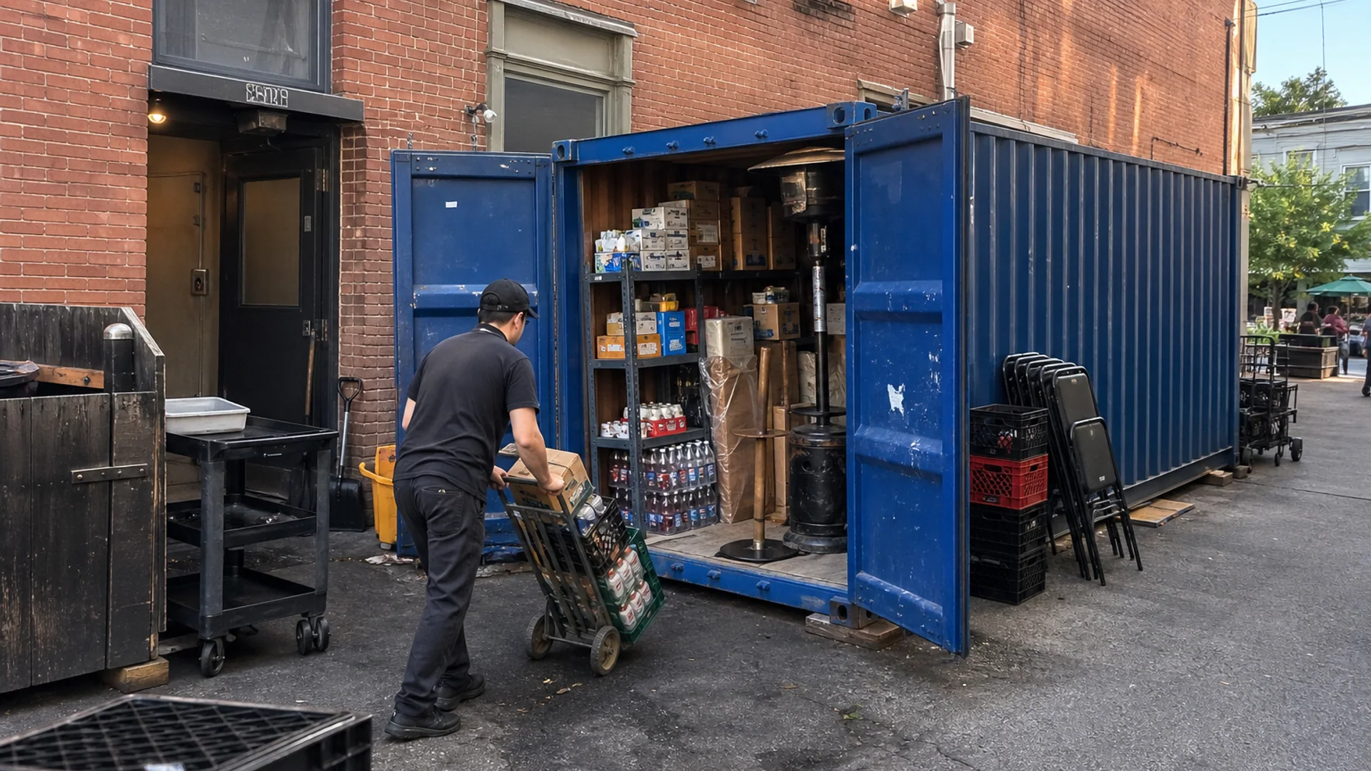Restaurant overflow container in daily use
