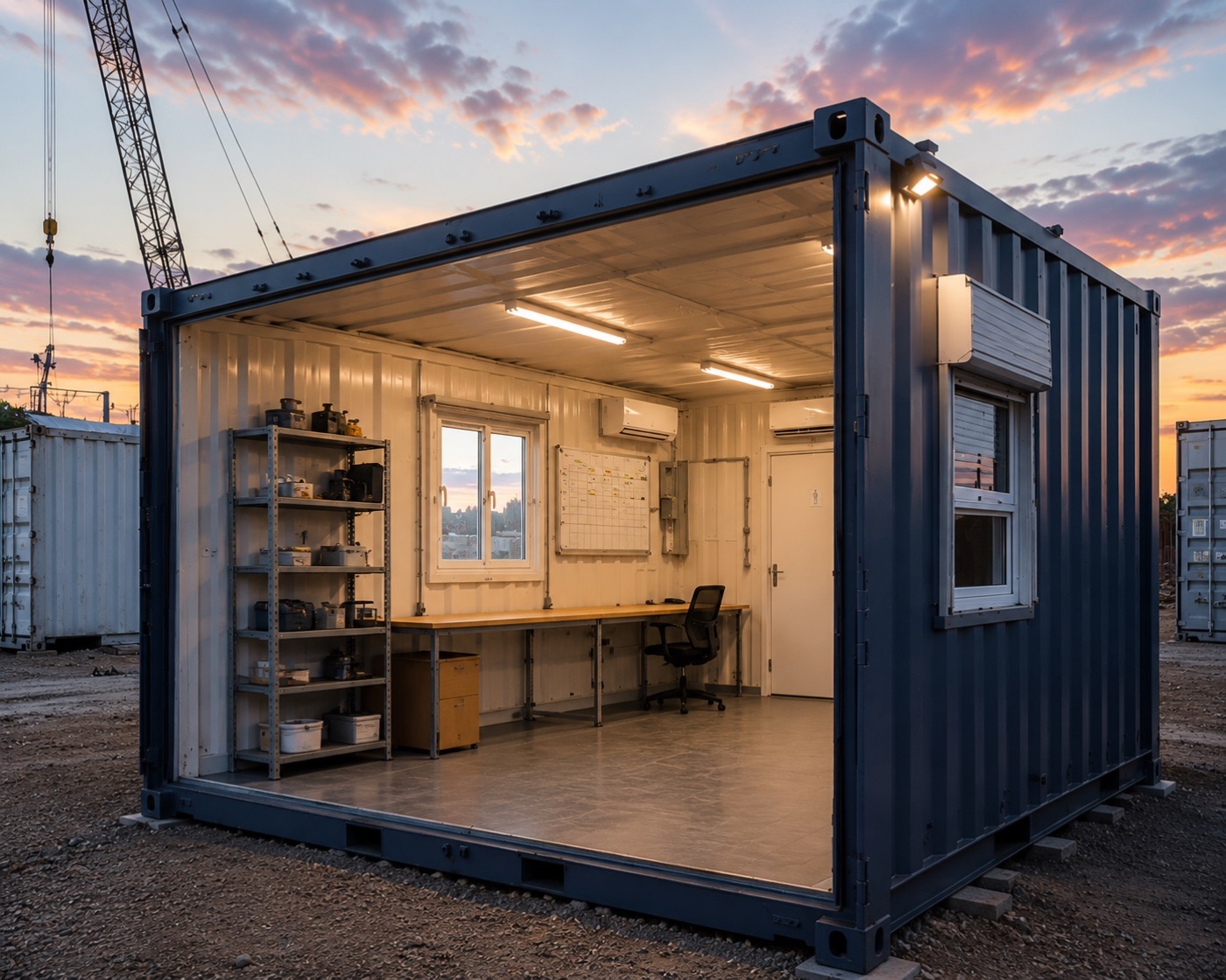 Custom modified container with office and windows