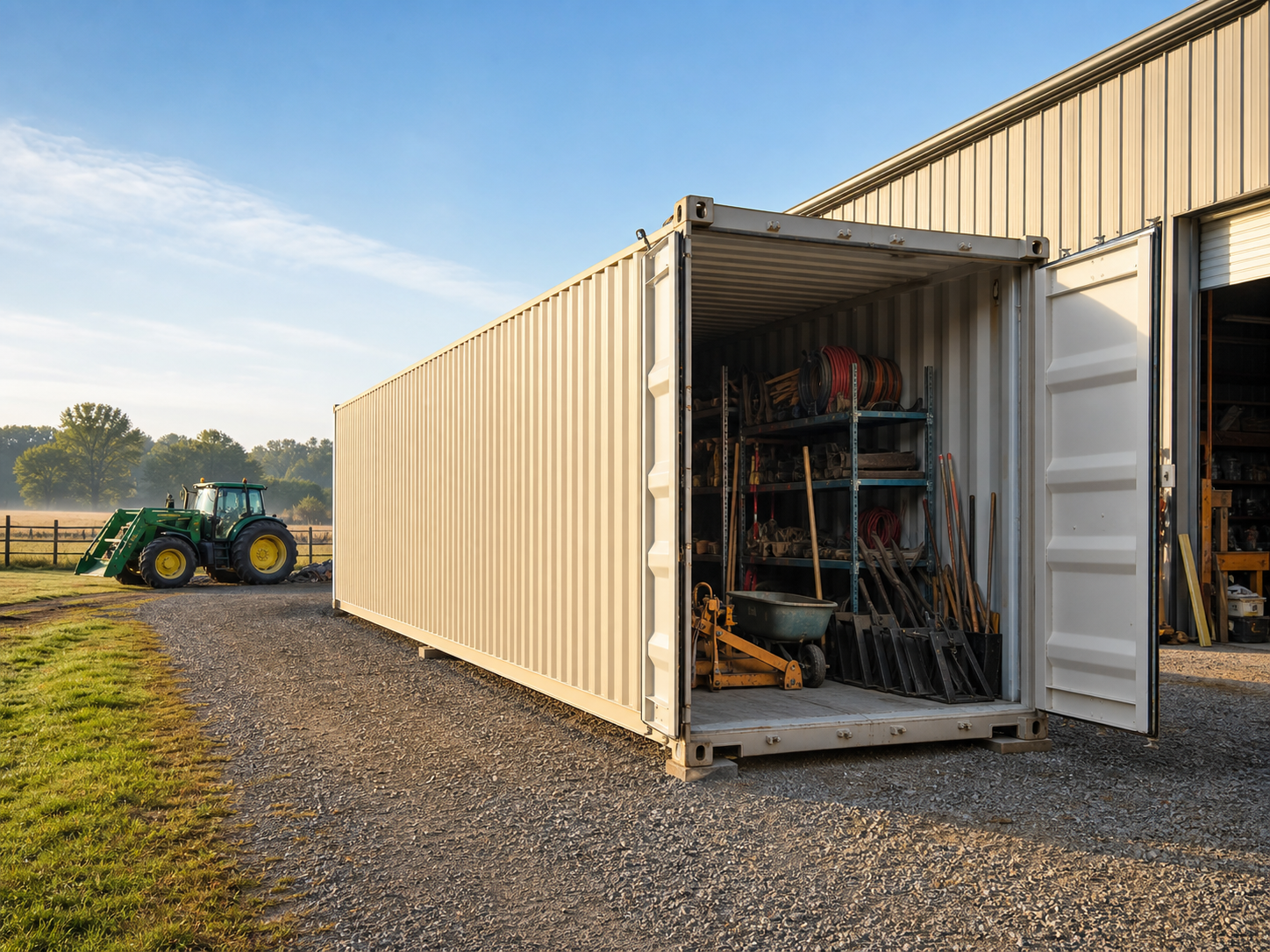 Tools and seasonal farm equipment stored through standard cargo doors