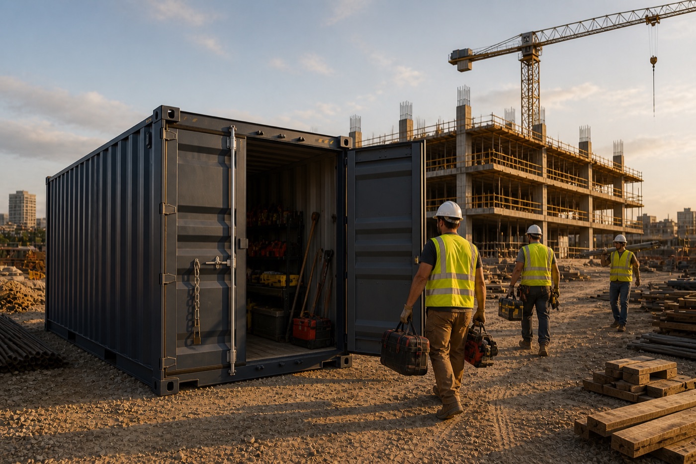 Shipping container on a construction site