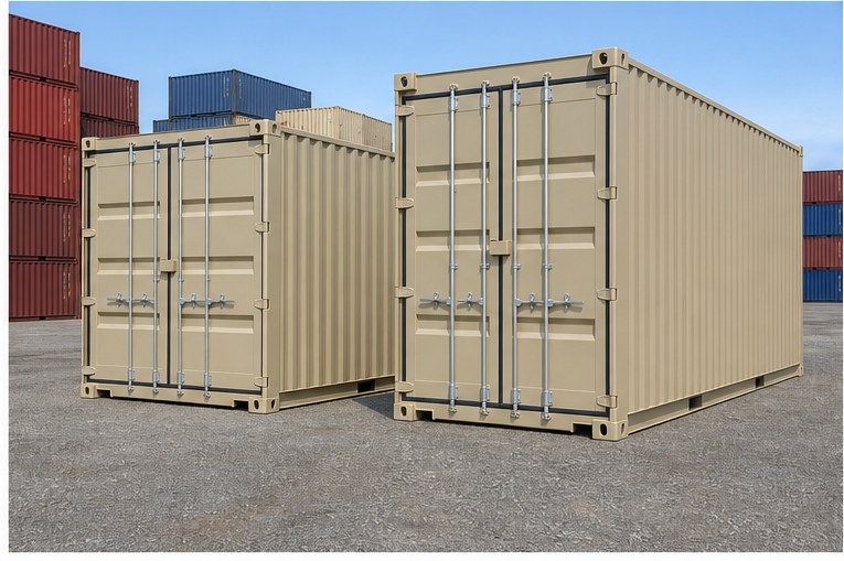 Standard and high cube shipping containers in a depot comparison