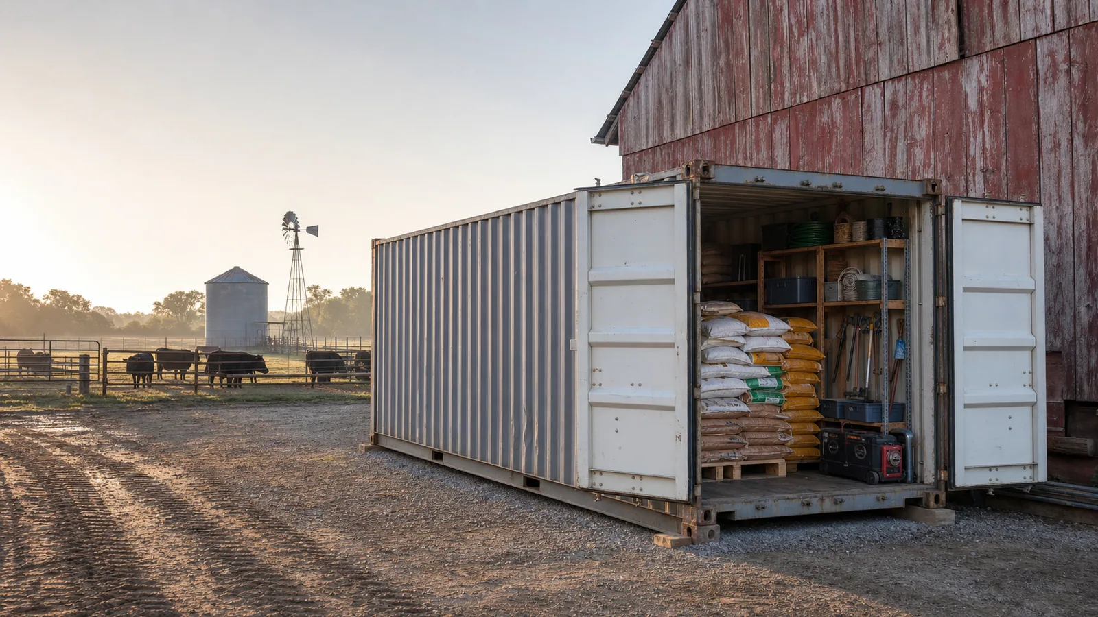 Farm shipping container storage