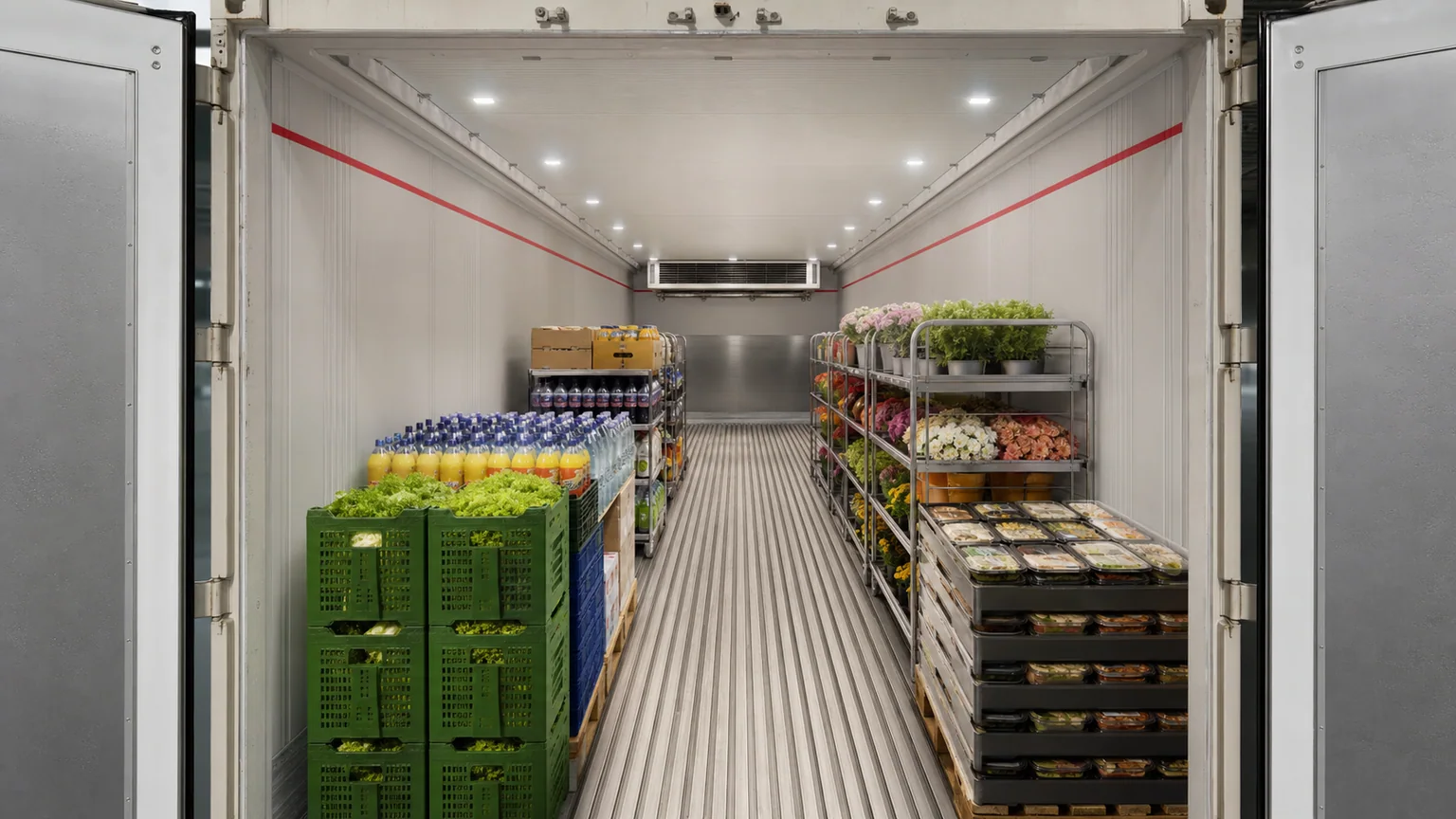 Refrigerated / Reefer supplies organized inside a shipping container