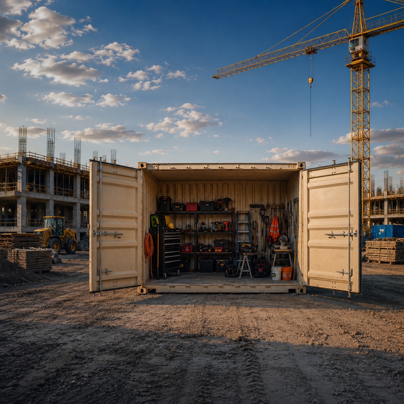 Organized tools inside a delivered container